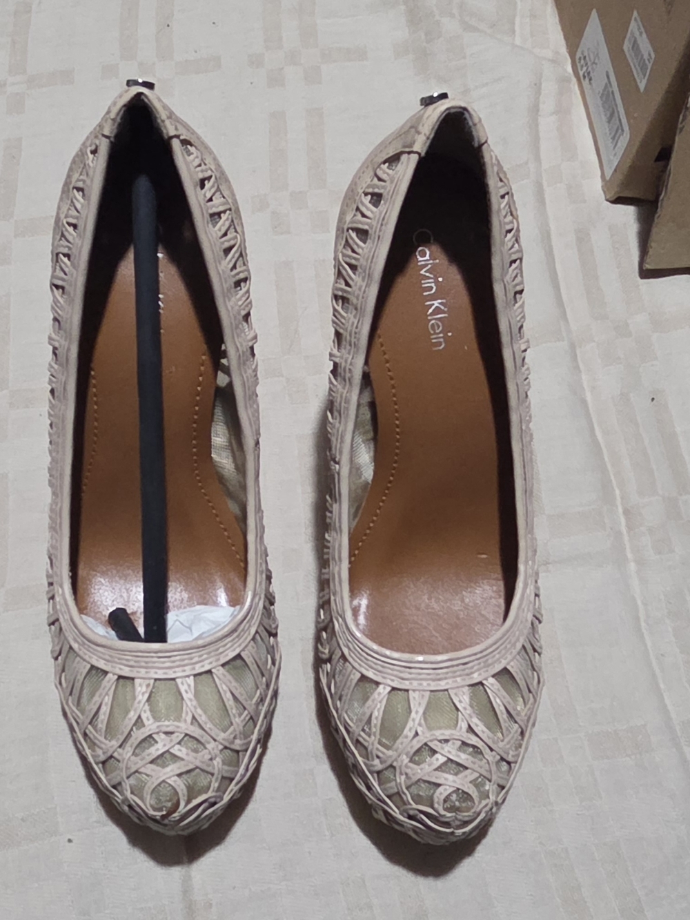Calvin Klein Women's Woven Cream Heels